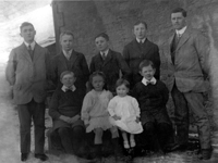 Back Row, L-R: George Fail, Ernest Fail, Charles Fail, Thomas Fail, Frederick William Fail (1891 to 1967). Front Row, L-R: Herbert Fail, Gertrude Fail, Frank Fail, Basil Fail.